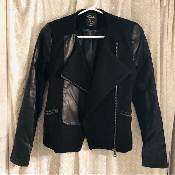 Zara Jackets & Blazers - Zara Mixed Fabric Moto Jacket